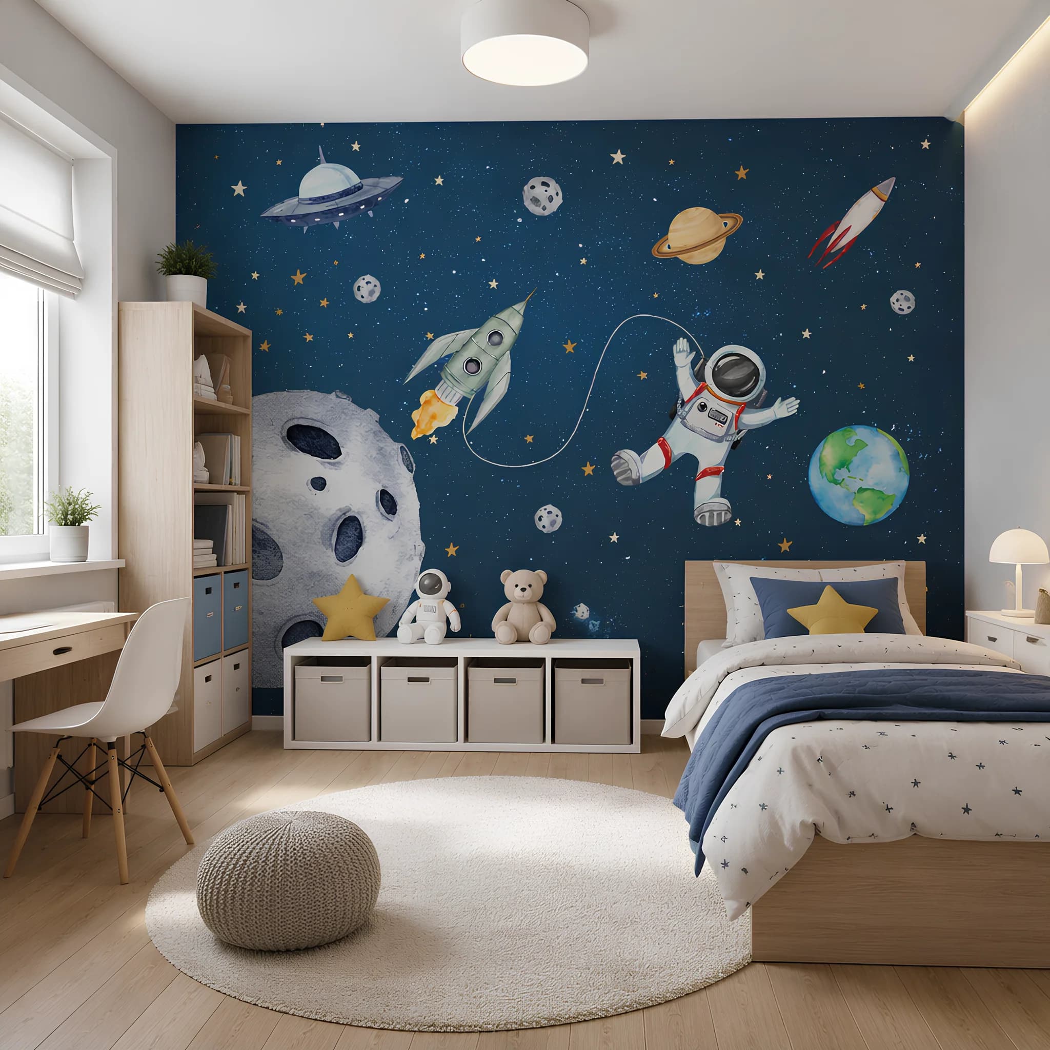 Astronot ve Ufo Desenli Erkek Çocuk Odası Duvar Kağıdı (m²) — ürün görseli 1