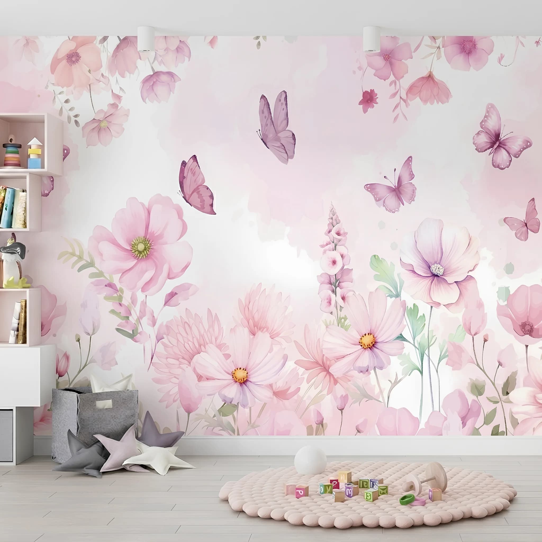 Kız Çocuk Odası Soft Pembe Bahar Temalı Duvar Kağıdı (m²) — ürün görseli 1