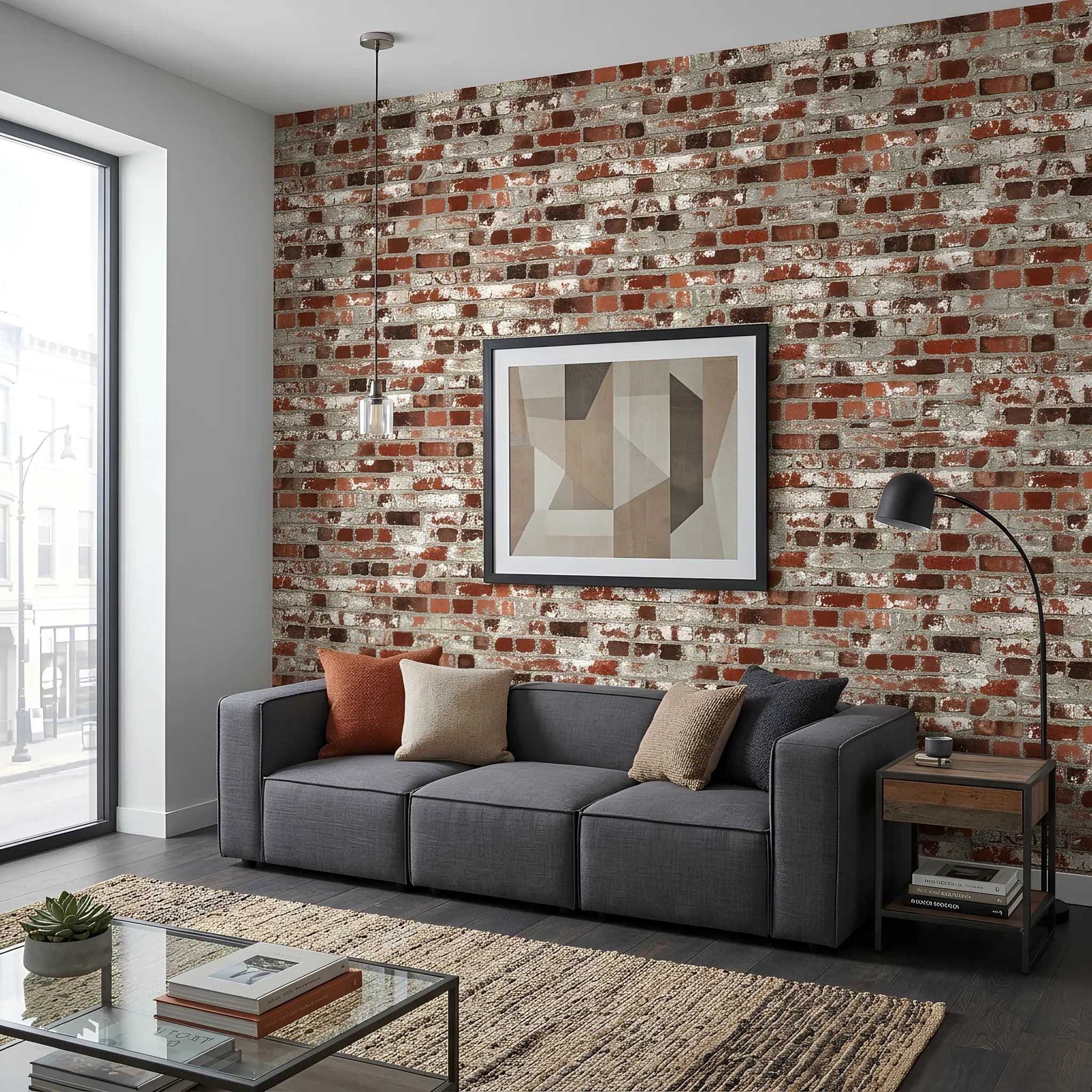 3D Eskitme Kırmızı Tuğla Desenli İthal Dokulu Tekstil Duvar Kağıdı (m²) — ürün görseli 1