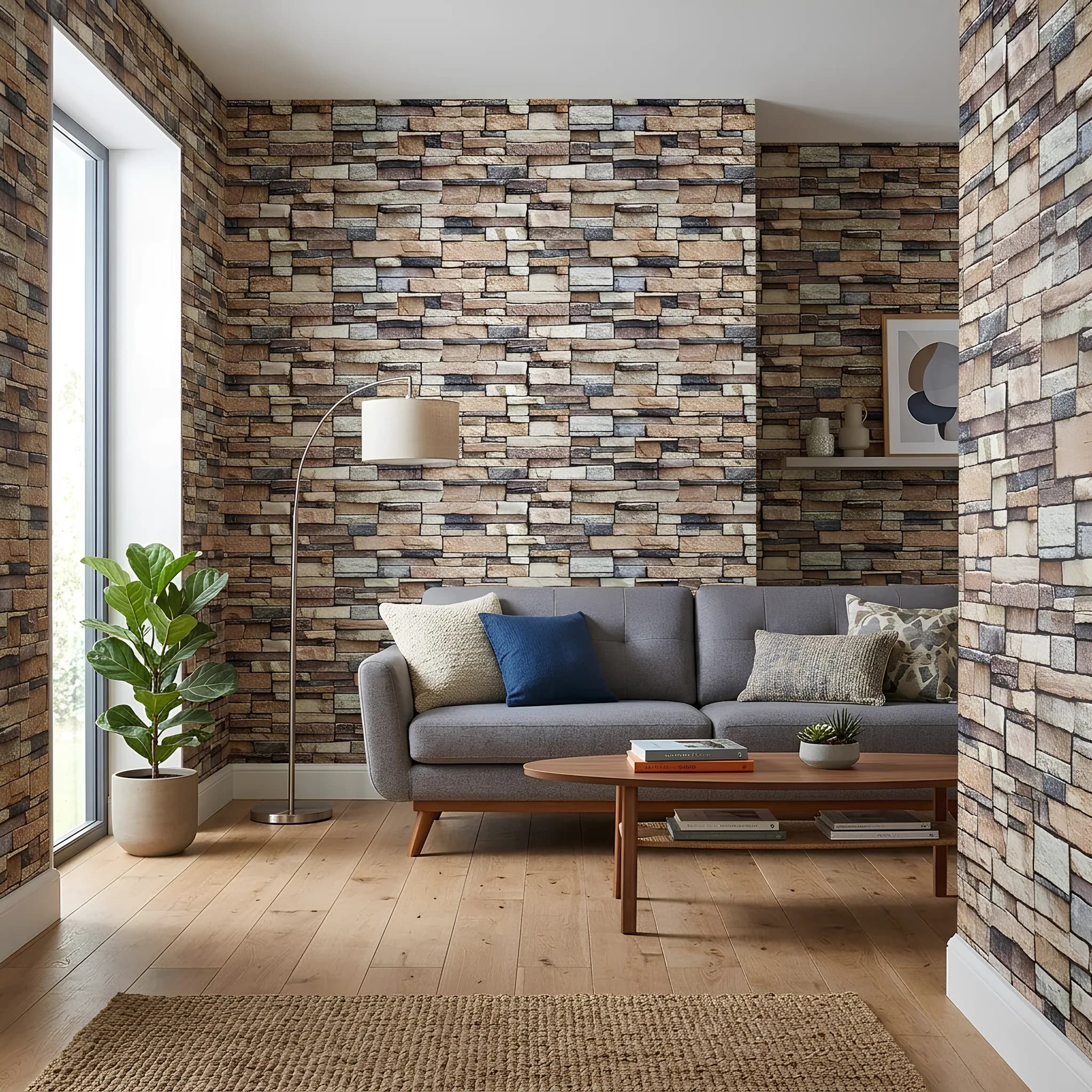 Silinebilir 3D Patlatma Taş Desenli Duvar Kağıdı (m²) — ürün görseli 1