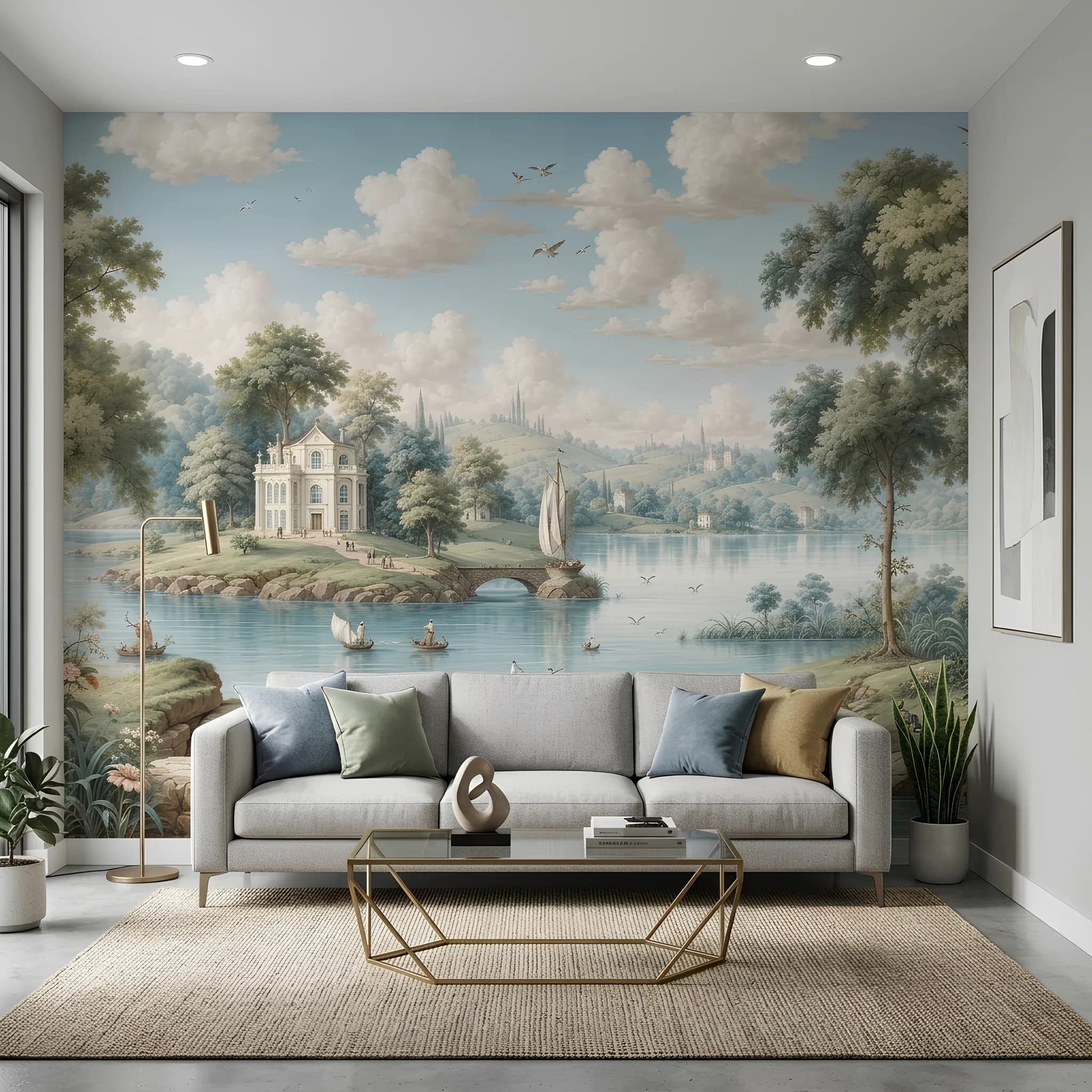 Romantik Manzaralı, Ağaç ve Kuş Desenli Salon için Duvar Kağıdı (m²) — ürün görseli 1
