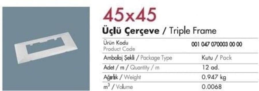 100×37/50 mm Kablo Kanalı İçin 45x45 Priz Montaj Seti (Üçlü) — ürün görseli 1