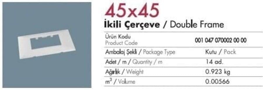100×37/50 mm Kablo Kanalı İçin 45x45 Priz Montaj Seti (İkili) — ürün görseli 1