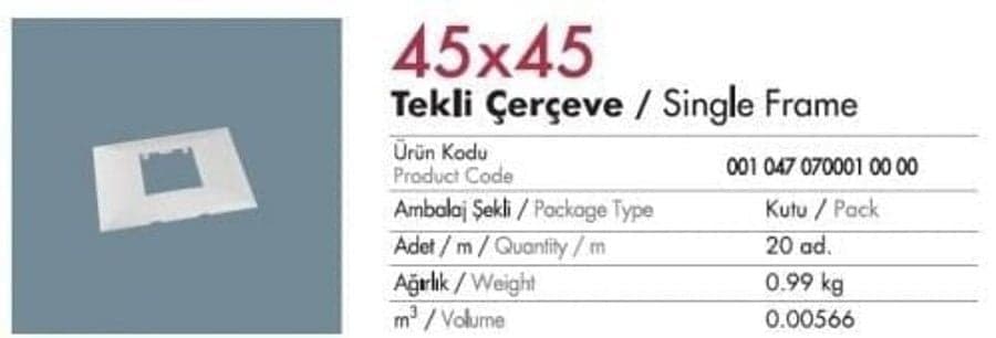100×37/50 mm Kablo Kanalı İçin 45x45 Priz Montaj Seti (Tekli) — ürün görseli 1